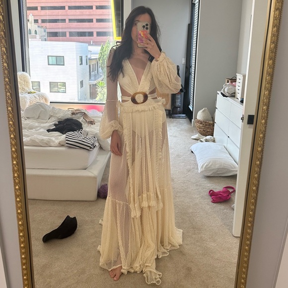 Patbo Fringe & Mesh Cutout Maxi Dress in Ivory - Picture 6 of 13